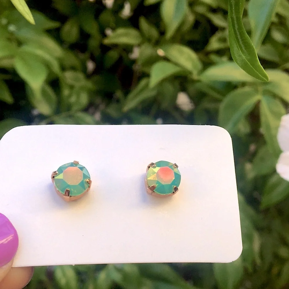Pacific Green Opal Aurora Borealis Crystal Stud Earrings